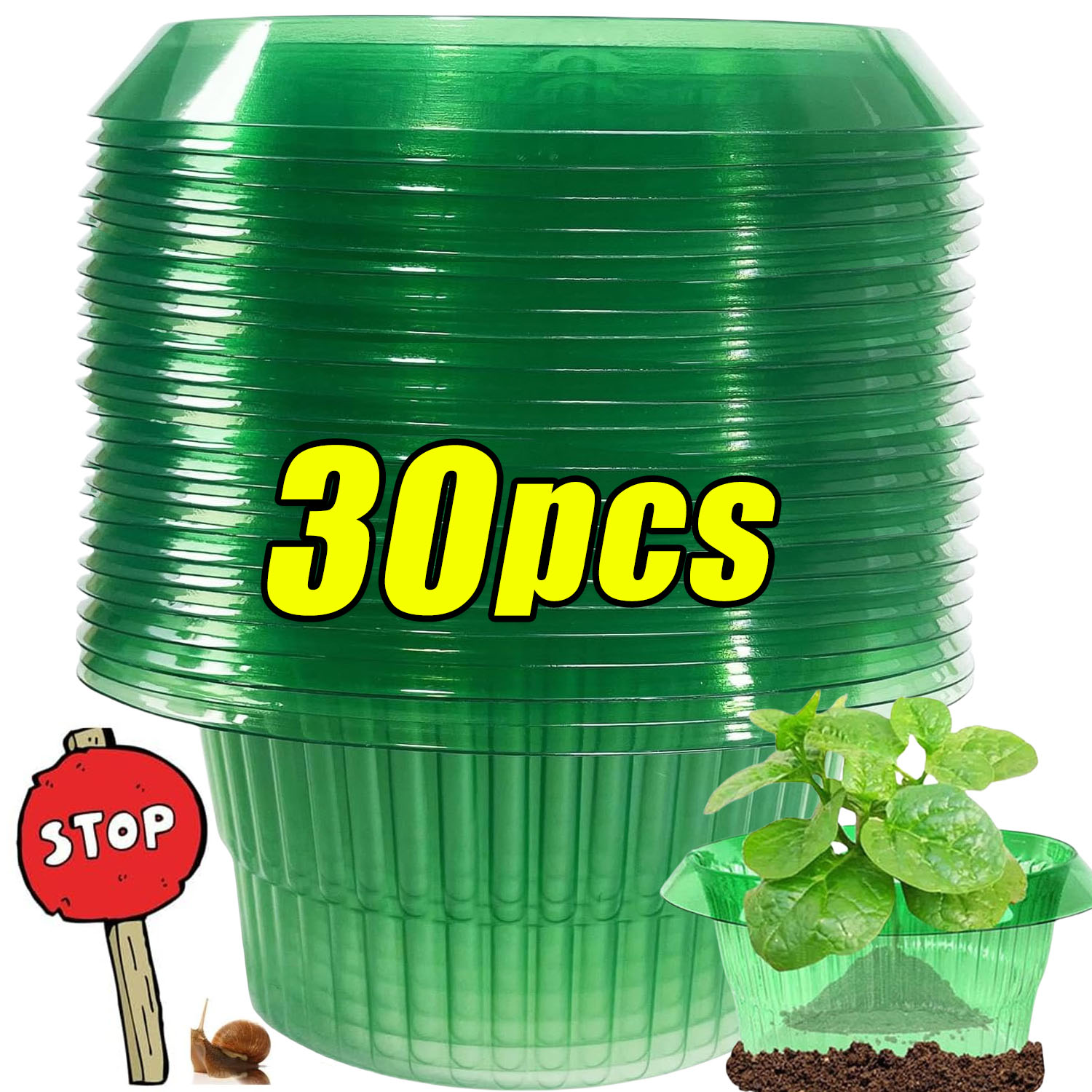 Gardening Tools Green - 1/30 Stück Pflanzenschutzringe, grün, für Blumentöpfe,