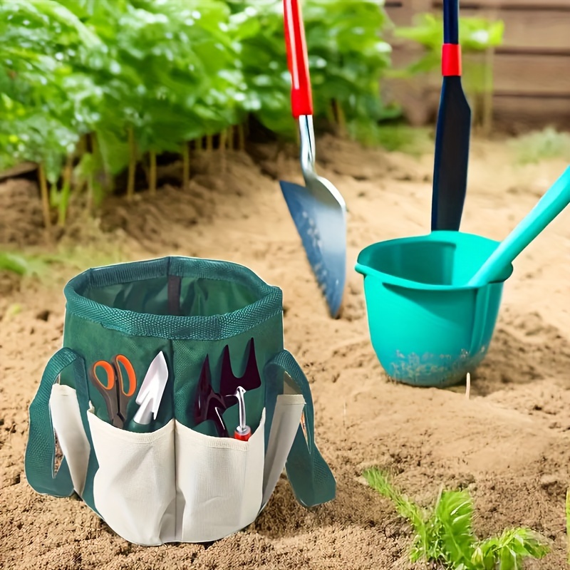 Gardening Tools Green - Weiß-grüne runde Garten-Werkzeugtasche mit mehreren Taschen,